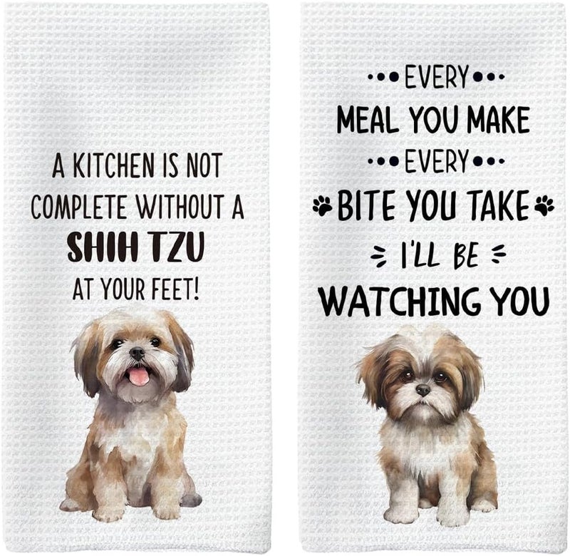 Tzhim Shih Tzu Dog Gifts Kitchen Towels Set of 2, Shih Tzu Gifts for Women, Shih Tzu Dog Dishcloths Tea Towels Dish Towels for Kitchen, Shihtzu DogHand Towels, DogKitchen Bathroom Decor, 16x24inch - Image 1